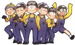  6+boys :3 :d :| ^_^ adjusting_clothes adjusting_gloves arms_up baba639 black_gloves black_hair black_shoes blush blush_stickers brothers character_hat closed_eyes contrapposto cosplay crossover despicable_me full_body gloves goggles goggles_around_neck goggles_on_head half-closed_eyes hand_in_pocket hat heart heart_in_mouth highres legs_apart long_sleeves male_focus matsuno_choromatsu matsuno_ichimatsu matsuno_juushimatsu matsuno_karamatsu matsuno_osomatsu matsuno_todomatsu messy_hair minion_(despicable_me) minion_(despicable_me)_(cosplay) multiple_boys open_mouth osomatsu-kun osomatsu-san overalls sextuplets shirt shoes siblings sleeves_past_wrists sleeves_rolled_up smile socks standing standing_on_one_leg tongue white_legwear yellow_shirt 