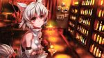  1girl albino animal_ears bar bare_shoulders cocktail_glass crossed_arms cup detached_sleeves drinking_glass inubashiri_momiji k2pudding shirt short_hair silver_hair skirt smile solo tail touhou white_hair wolf_ears wolf_tail 