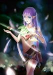  1girl absurdres blue_eyes breasts canzhajiang highres long_hair navel original pointy_ears purple_hair skirt solo 