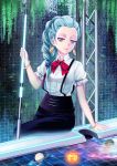  1girl absurdres blue_hair braid death_parade earrings highres huge_filesize jewelry looking_at_viewer nona_(death_parade) smile solo violet_eyes yoneyu 