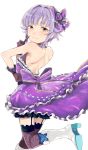  1girl brown_eyes dress garter_straps gloves hair_ornament hairclip idolmaster idolmaster_cinderella_girls idolmaster_cinderella_girls_starlight_stage koshimizu_sachiko looking_at_viewer nesume purple_hair short_hair smile solo thigh-highs 