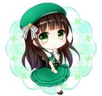  1girl beret black_hair chibi gochuumon_wa_usagi_desu_ka? green_eyes hat long_hair lowres murasaki-neko solo ujimatsu_chiya 