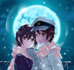  1boy 1girl admiral_(kantai_collection) christmas haguro_(kantai_collection) highres kantai_collection scarf shared_scarf snow 