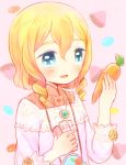  1boy andou_mario androgynous blonde_hair blue_eyes blush carrot drill_hair idolmaster idolmaster_side-m inu_(griffone) jewelry male_focus necklace open_mouth otoko_no_ko short_hair smile solo 