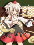  absurdres animal_ears bare_shoulders cloud clouds detached_sleeves hat highres inubashiri_momiji rariemonn red_eyes short_hair silver_hair solo sword tail tokin_hat touhou weapon wolf_ears wolf_tail 