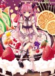  cake dress food fruit light_kiseki orange original pastry pink_eyes pink_hair ribbon sitting strawberry twintails wrist_cuffs 