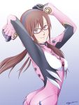  arms_up ass brown_hair glasses highres makinami_mari_illustrious neon_genesis_evangelion plugsuit rebuild_of_evangelion solo 