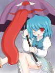  ;p geta karakasa karakasa_obake rain red_eyes ry sandals short_hair solo tatara_kogasa tongue touhou umbrella wink 