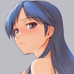  blue_hair blush face grey_eyes idolmaster kisaragi_chihaya long_hair portrait rona simple_background solo 
