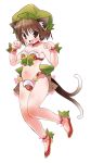  ankle_cuffs bell brown_hair cat_ears cat_pose cat_tail chen choker dei_shirou earrings hat jewelry multiple_tails orenji_zerii paw_pose short_hair simple_background tail touhou wrist_cuffs 