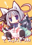  animal_ears blue_eyes blush_stickers chibi flower fox_ears fox_tail grey_hair hairband kemonomimi_mode konpaku_youmu konpaku_youmu_(ghost) long_sleeves myon_(phrase) nagomi_tozakura oversized_clothes sheath sheathed short_hair silver_hair sitting sleeves_past_wrists sword tail touhou weapon 