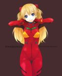  blonde_hair blue_eyes brown_hair hair_ornament hairclip kanitama_(putyourhead) long_hair neon_genesis_evangelion plugsuit rebuild_of_evangelion shikinami_asuka_langley skin_tight smile souryuu_asuka_langley 