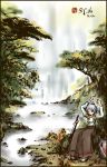  hat inubashiri_momiji shield short_hair silver_hair st06 sword tokin_hat touhou water waterfall weapon 