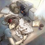  cup desk drawing eraser headphones male mug music original pencil ptiki sketch sleeping stereo tombow_mono wooden_pencil 