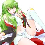  bed_sheet boots c.c. candy cc code_geass green_hair hotpants kurimomo leg_up licking lollipop looking_at_viewer midriff navel open_fly panties sheets short_shorts shorts sleeveless sleeveless_turtleneck solo striped striped_panties thigh-highs thigh_boots thighhighs tongue turtleneck unbuttoned underwear unzipped white_legwear yellow_eyes 