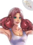  bare_shoulders boxing_gloves green_eyes haruno_sakura naruto no_eye.s noeyes pink_hair short_hair smile tank_top 