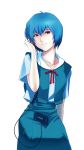  blue_hair highres neon_genesis_evangelion red_eyes school_uniform short_hair simple_background takemaru08 walkman 