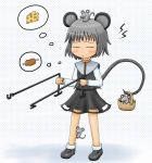  animal_ears basket boned_meat cheese closed_eyes dowsing_rod dowsing_rods food grey_hair meat mouse mouse_ears mouse_tail nazrin niwa_(tat24d) simple_background tail touhou 