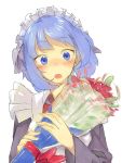  blue_hair blush bouquet flower hama2224 highres maid simple_background sketch 
