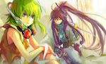  goggles green_eyes green_hair gumi headphones headset i-riya kamui_gakupo long_hair midriff ponytail purple_hair short_hair vocaloid wrist_cuffs 