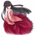  1girl black_hair blush cofi_(eternal) houraisan_kaguya long_hair long_skirt long_sleeves red_eyes ribbon skirt solo touhou wide_sleeves 