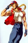  fatal_fury gloves hat highres jacket jeans male masami_obari muscle oobari_masami ponytail scan snk terry_bogard 