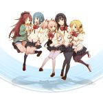  akemi_homura black_hair black_legwear blonde_hair blue_eyes blue_hair drill_hair eating food gime hair_ornament hairband holding_hands jumping kaname_madoka kneehighs kyubey long_hair mahou_shoujo_madoka_magica miki_sayaka multiple_girls pantyhose pink_eyes pink_hair ponytail purple_eyes red_eyes red_hair redhead sakura_kyouko school_uniform short_hair taiyaki thighhighs tomoe_mami twin_drills twintails wagashi when_you_see_it white_legwear wink yellow_eyes zettai_ryouiki 