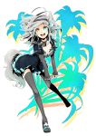  breasts cleavage grey_hair headphones heterochromia highres legs open_mouth original plastick smile solo tail thigh-highs thighhighs wolf_ears wolf_tail zettai_ryouiki 