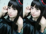  akiyama_mio akiyama_mio_(cosplay) black_eyes black_hair comparison cosplay don&#039;t_say_lazy hat k-on! mini_top_hat photo photoshop smile 