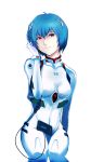  blue_hair earphones highres neon_genesis_evangelion plugsuit red_eyes short_hair simple_background takemaru08 walkman 