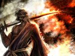  bandage bccp fire japanese_clothes red_eyes rurouni_kenshin shishio_makoto sword weapon 