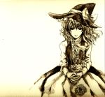  hands hat highres kirisame_marisa monochrome no_nose ptiki sketch touhou traditional_media witch_hat yellow 