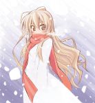  artist_request brown_eyes brown_hair highres jpeg_artifacts ogura_shuuichi scarf scarf_over_mouth snow snowing solo toradora! tsurime 
