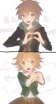  2boys brown_eyes brown_hair dangan_ronpa fujisaki_chihiro heart heart_hands multiple_boys naegi_makoto otoko_no_ko short_hair white_background 