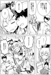  &gt;_&lt; 1boy 1girl =_= admiral_(kantai_collection) blush closed_eyes comic epaulettes gloves hat kantai_collection kashima_(kantai_collection) military military_uniform monochrome naval_uniform peaked_cap pleated_skirt skirt sweatdrop torn_clothes translation_request twintails uniform wavy_mouth yuugo_(atmosphere) 