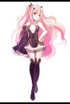  1girl black_legwear breasts detached_sleeve hair_ornament hand_on_hip krul_tepes long_hair mana_(418208360) open_mouth owari_no_seraph pink_hair red_eyes simple_background solo white_background 