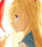  1girl absurdres artist_name blonde_hair blue_eyes crying hews_hack highres kirisaki_chitoge nisekoi ribbon side_view white_background 