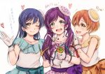  :d ;) black_hair collarbone confetti gloves green_eyes heart hoshizora_rin lilylion26 long_hair love_live!_school_idol_project low_twintails one_eye_closed open_mouth orange_hair party_popper purple_hair short_hair smile sonoda_umi toujou_nozomi twintails yellow_eyes 