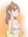  1girl bra breasts brown_eyes brown_hair cleavage hair_ribbon kazoku_game long_hair ribbon solo suzushiro_seri underwear yusa_makoto 