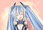  1girl bare_shoulders black_heart blush breasts cleavage gloves long_hair looking_at_viewer neptune_(series) noire padocchi_(kurokitsune) sketch smile solo twintails white_hair 
