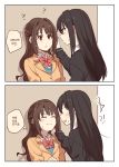  2girls 2koma ? akni blush comic idolmaster idolmaster_cinderella_girls korean long_hair multiple_girls open_mouth school_uniform shibuya_rin shimamura_uzuki translated wall_slam yuri 