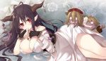  bandages black_hair breasts danua doll dress fingerless_gloves gloves granblue_fantasy hat horns jewelry large_breasts locket long_hair necklace ornament pendant red_eyes very_long_hair white_dress 