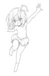  1girl arm_up bloomers fang hair_ribbon looking_at_viewer monochrome nibi open_mouth outstretched_arms ribbon rumia smile solo topless touhou underwear underwear_only 