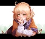  1girl ahoge arm_support arm_warmers blonde_hair green_eyes hoshibuchi mizuhashi_parsee pointy_ears pout shirt solo tears touhou 