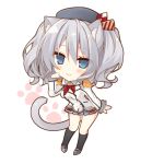  1girl :3 animal_ears blue_eyes blush_stickers cat_ears cat_tail chibi epaulettes hat kantai_collection kashima_(kantai_collection) kemonomimi_mode long_sleeves looking_at_viewer miko_92 military military_uniform paw_pose silver_hair solo tail twintails uniform 