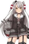  amatsukaze_(kantai_collection) arms_behind_back blush grey_hair kantai_collection long_hair machinery rensouhou-kun smile standing tokoi twintails 