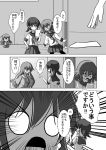  alternate_hairstyle check_translation comic commentary hair_ornament hairclip ikazuchi_(kantai_collection) inazuma_(kantai_collection) kantai_collection low_twintails meitoro monochrome open_mouth school_uniform shirayuki_(kantai_collection) translation_request twintails 