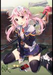  1girl brown_eyes candy highres lollipop long_hair midriff original pink_hair sakuragi_ren solo sword thigh-highs twintails weapon 