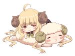  :3 anila_(granblue_fantasy) blonde_hair blush blush_stickers chibi cross eyebrows eyebrows_visible_through_hair granblue_fantasy hama_chon horns long_hair red_eyes sheep sheep_horns skirt very_long_hair 