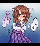  1girl brown_eyes brown_hair dress glasses hat long_sleeves one_eye_closed open_mouth pote_(ptkan) purple_dress red-framed_glasses shirt solo touhou translation_request trembling usami_sumireko 